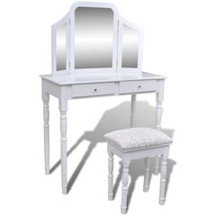 Косметический стол с зеркалом и стулом, белый, 2 ящика цена и информация | Туалетные столики | kaup24.ee