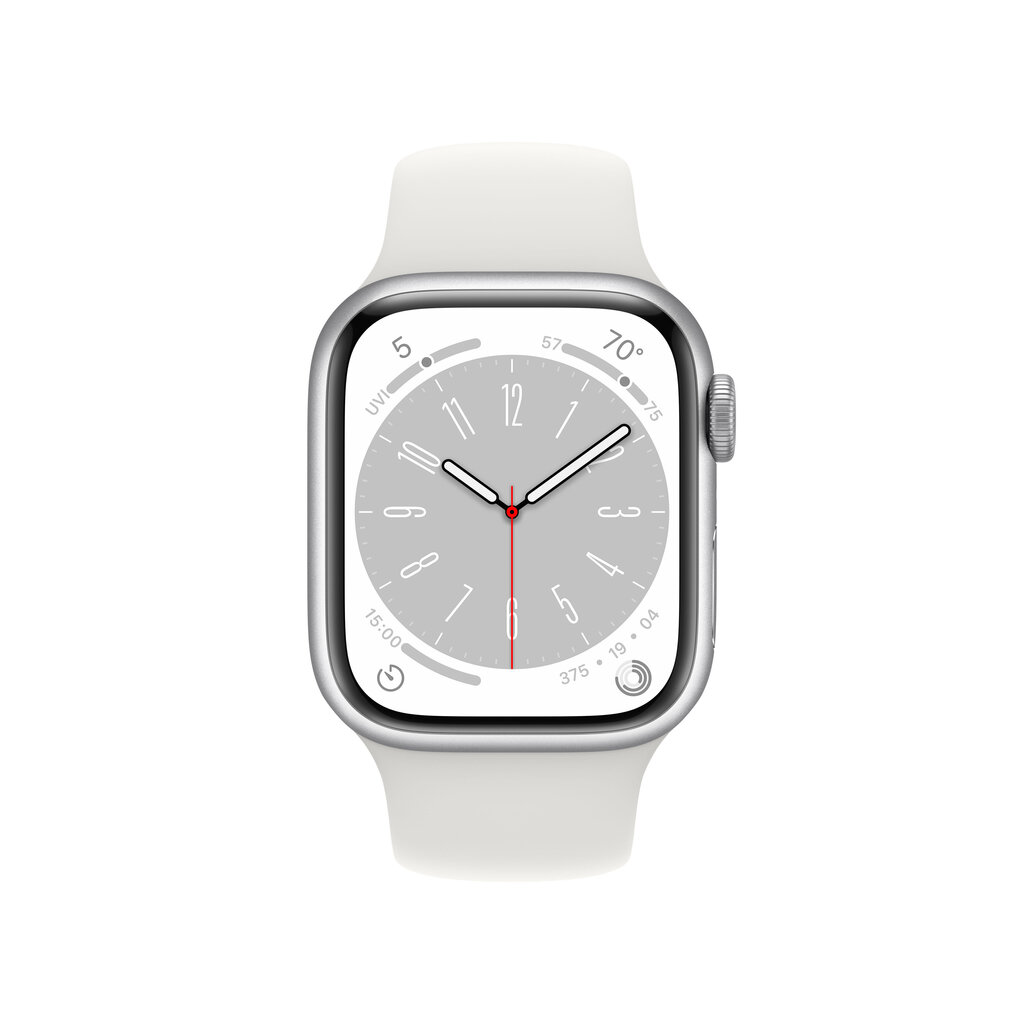 Apple Watch Series 8 GPS 45mm Silver Aluminium Case ,White Sport Band - MP6N3EL/A LV-EE цена и информация | Nutikellad (smartwatch) | kaup24.ee