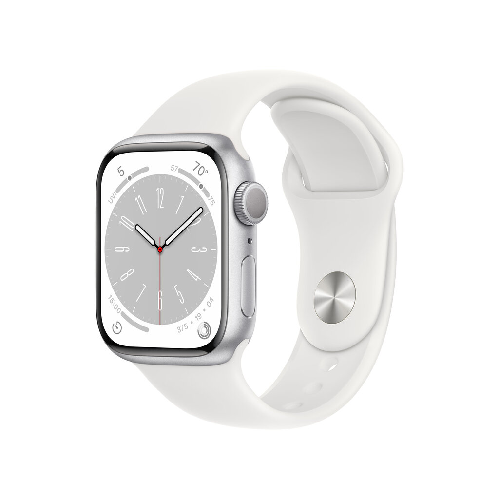 Apple Watch Series 8 GPS 45mm Silver Aluminium Case ,White Sport Band - MP6N3EL/A LV-EE hind ja info | Nutikellad (smartwatch) | kaup24.ee