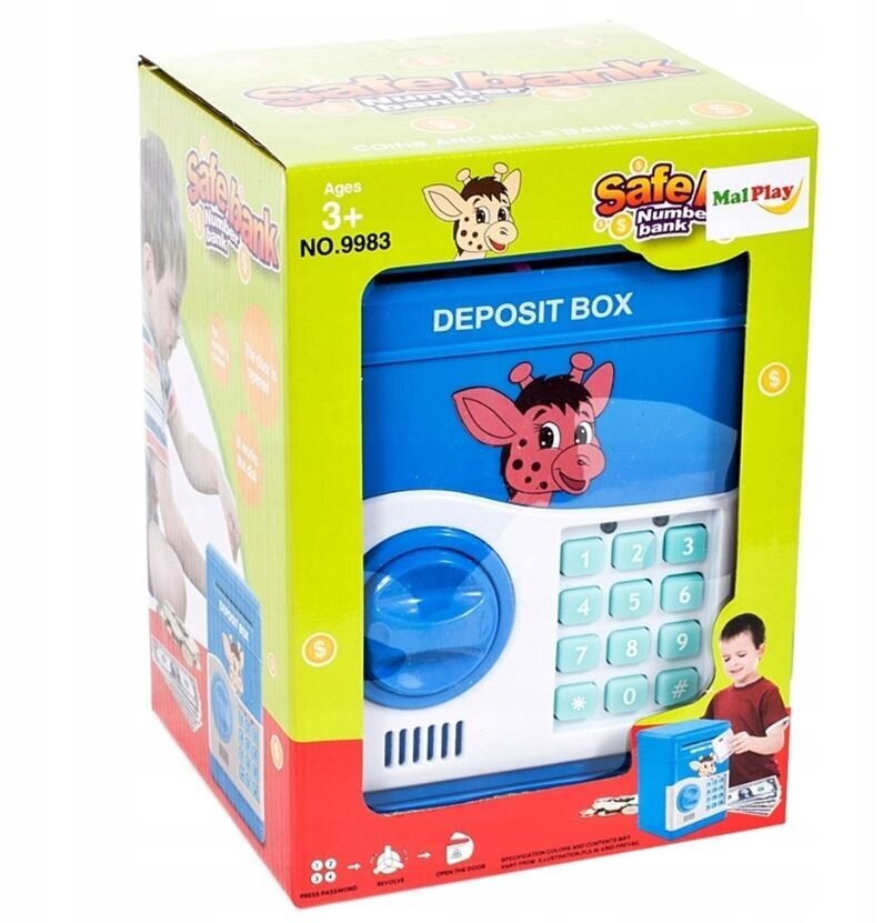 Hoiukassa seif lastele, elektrooniline, heli, pin koodiga, sinine värv цена и информация | Originaalsed rahakassad | kaup24.ee