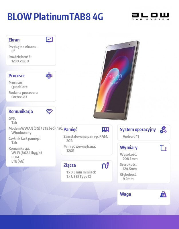 BLOW PlatinumTAB8 4G 2GB/32GB 79-055# цена и информация | Tahvelarvutid | kaup24.ee