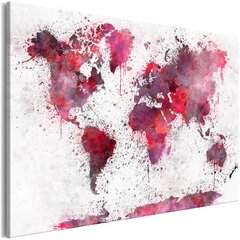 Картина - World Map: Red Watercolors (1 Part) Wide 120x80 см цена и информация | Картины, живопись | kaup24.ee