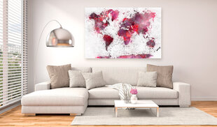 Картина - World Map: Red Watercolors (1 Part) Wide 120x80 см цена и информация | Картины, живопись | kaup24.ee