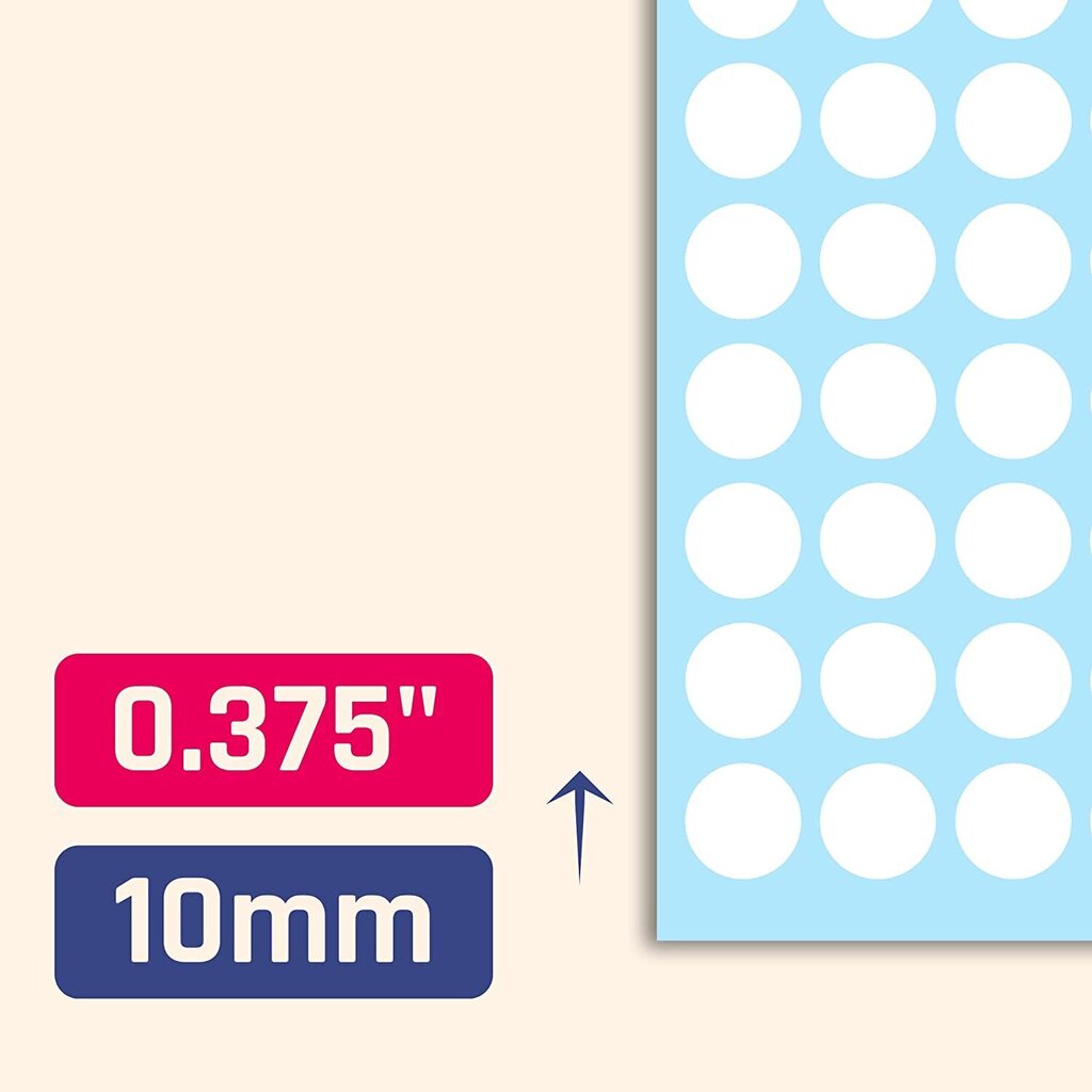 Ümmargused värvilised täpikleebised, ümmargused sildid – valged, kleebised kastidele, mööblile, raamatutele. Sobib paberile, puidule ja plastikule, 3000 tk (⌀ 1 cm) цена и информация | Seinakleebised | kaup24.ee