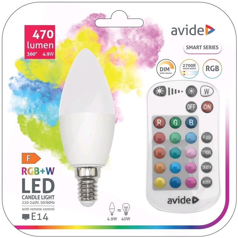 Led-lamp Avide Smart 4,9W RGB+W E14 puldiga цена и информация | Lambipirnid, lambid | kaup24.ee