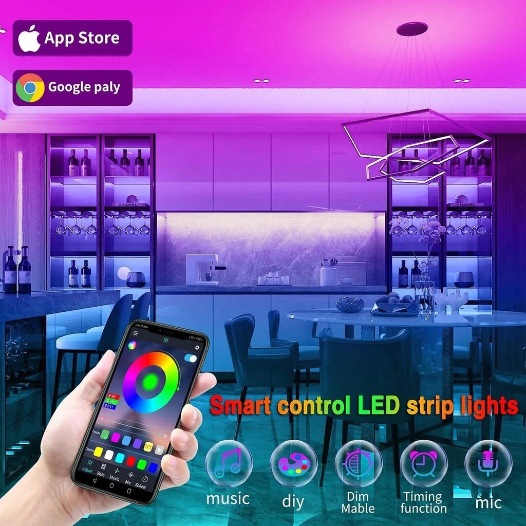 15m bluetooth LED lint telefonirakenduse ja kaugjuhtimispuldiga LIVMAN SMD5050 цена и информация | LED ribad | kaup24.ee