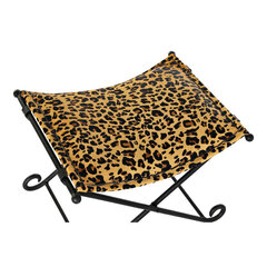 Jalatugi DKD Home Decor Must Metall Pruun Nahk Leopard (55 x 45 x 41 cm) hind ja info | Kott-toolid, tumbad, järid | kaup24.ee