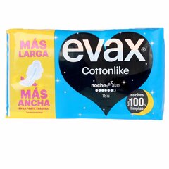 Ночные прокладки с крылышками Evax Cottonlike (18 uds) цена и информация | Тампоны, гигиенические прокладки для критических дней, ежедневные прокладки | kaup24.ee