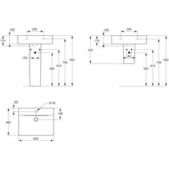 Valamu Ideal Standard Connect Cube, 60x46 cm, E794501 hind ja info | Kraanikausid, valamud | kaup24.ee