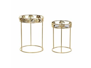 2 Väikese Laua Komplekt DKD Home Decor Kristall Kuldne Metall Troopiline Taime leht (40 x 40 x 56 cm) (2 pcs) цена и информация | Журнальные столики | kaup24.ee