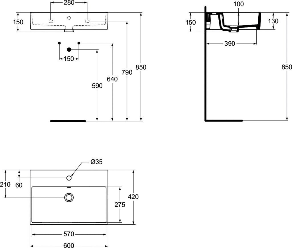 Valamu Ideal Standard Strada, 60x42 cm, K077801 цена и информация | Kraanikausid, valamud | kaup24.ee