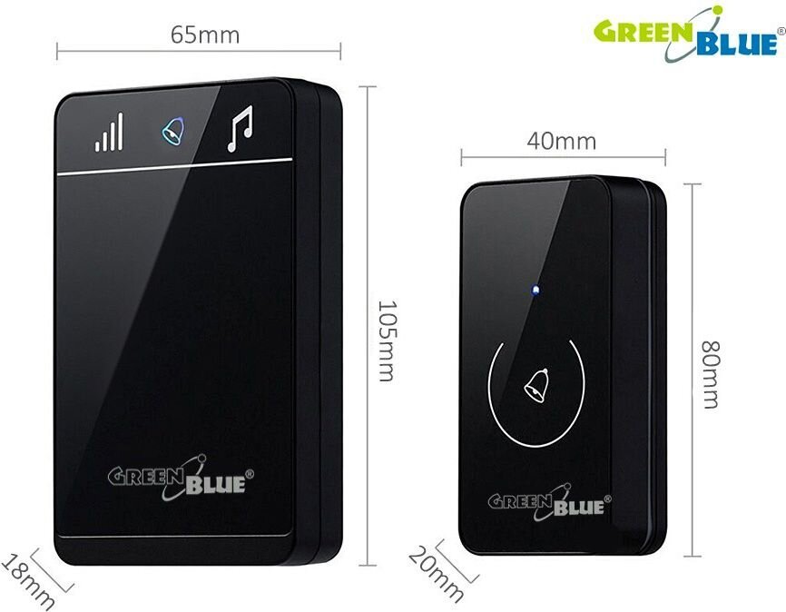 GreenBlue Wirelees bell GB112 52 laulu must GreenBlue hind ja info | Uksekellad, uksesilmad | kaup24.ee