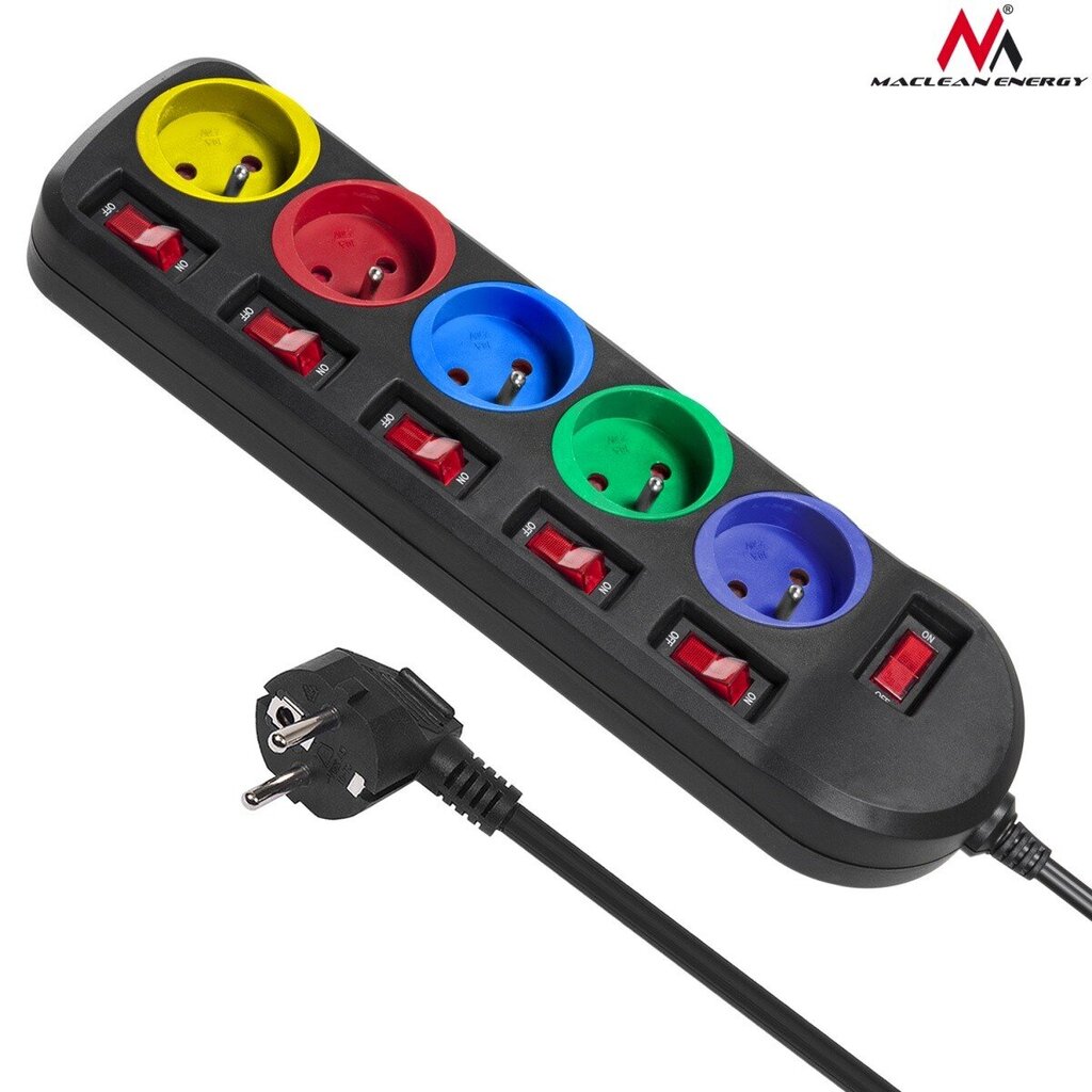 Maclean Power Strip 5 pistikupesa lülititega MCE204M цена и информация | Pikendusjuhtmed, kaablid | kaup24.ee