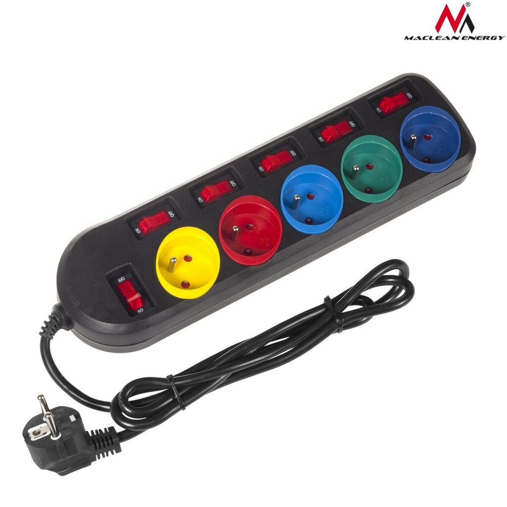 Maclean Power Strip 5 pistikupesa lülititega MCE204M hind ja info | Pikendusjuhtmed, kaablid | kaup24.ee