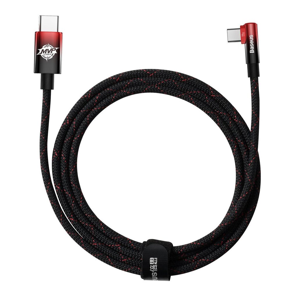 Baseus MVP Elbow angled cable Power Delivery cable with side connector USB Type C / USB Type C 2m 100W 5A red (CAVP000720 цена и информация | Mobiiltelefonide kaablid | kaup24.ee