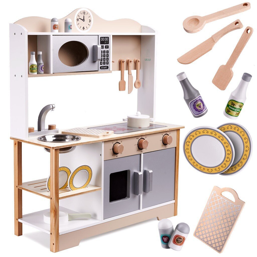 Laste puidust köök Lulilo MDF Kuketo + tarvikud hind ja info | Tüdrukute mänguasjad | kaup24.ee