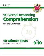 11plus CEM 10-Minute Tests: Comprehension - Ages 9-10 (with Online Edition) цена и информация | Книги для подростков и молодежи | kaup24.ee