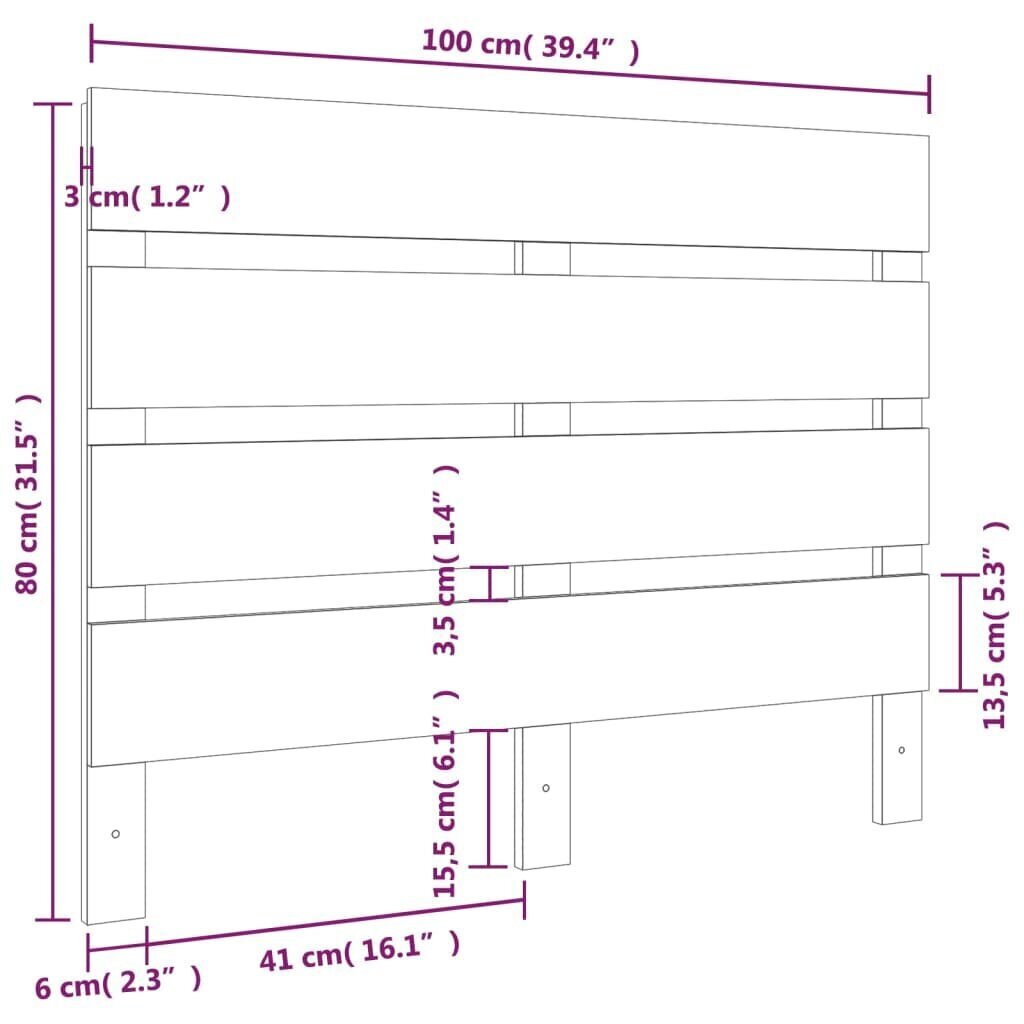 vidaXL voodipeats, meepruun, 100x3x80 m, männipuit hind ja info | Voodid | kaup24.ee