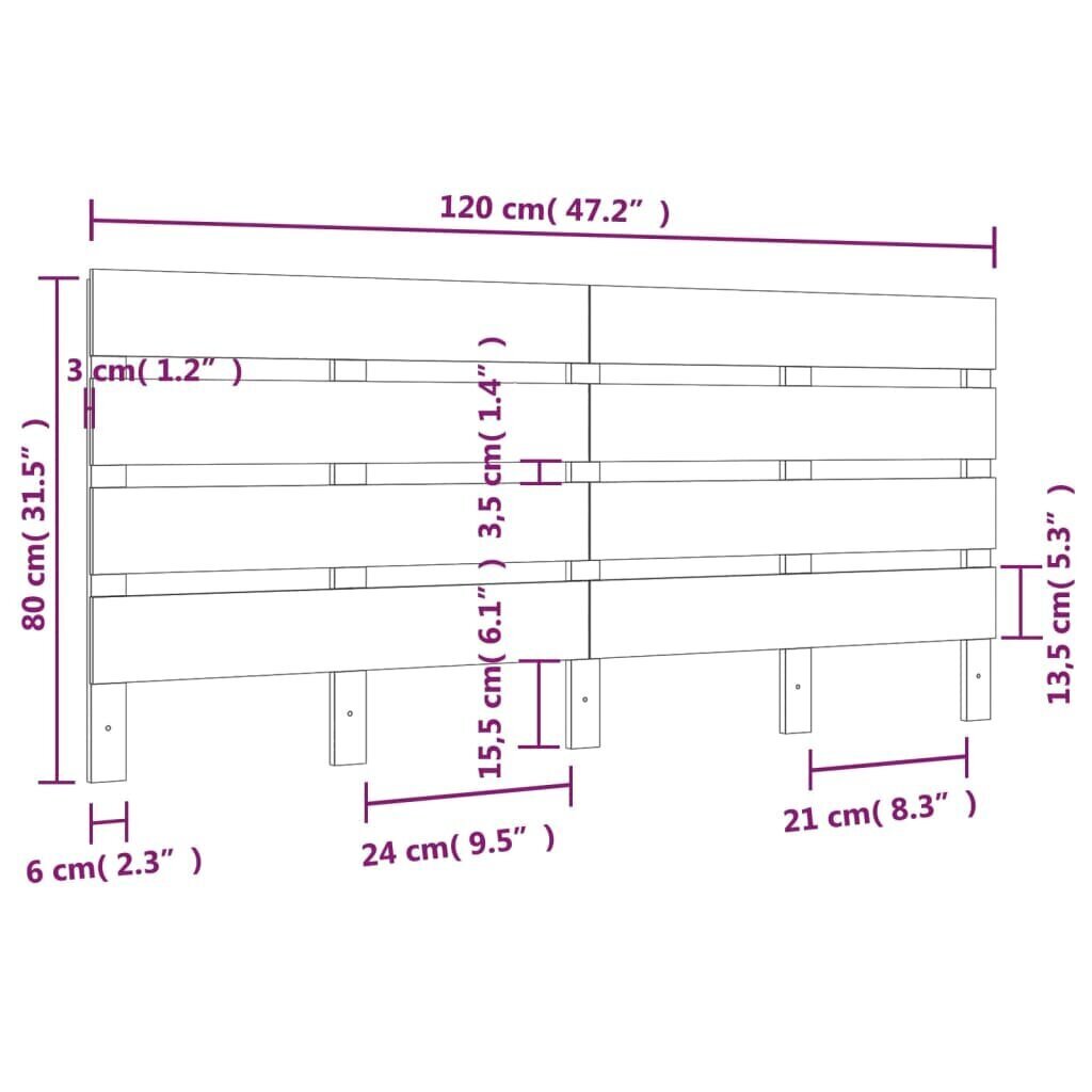 vidaXL voodipeats, valge 120x3x80 cm männipuit hind ja info | Voodid | kaup24.ee