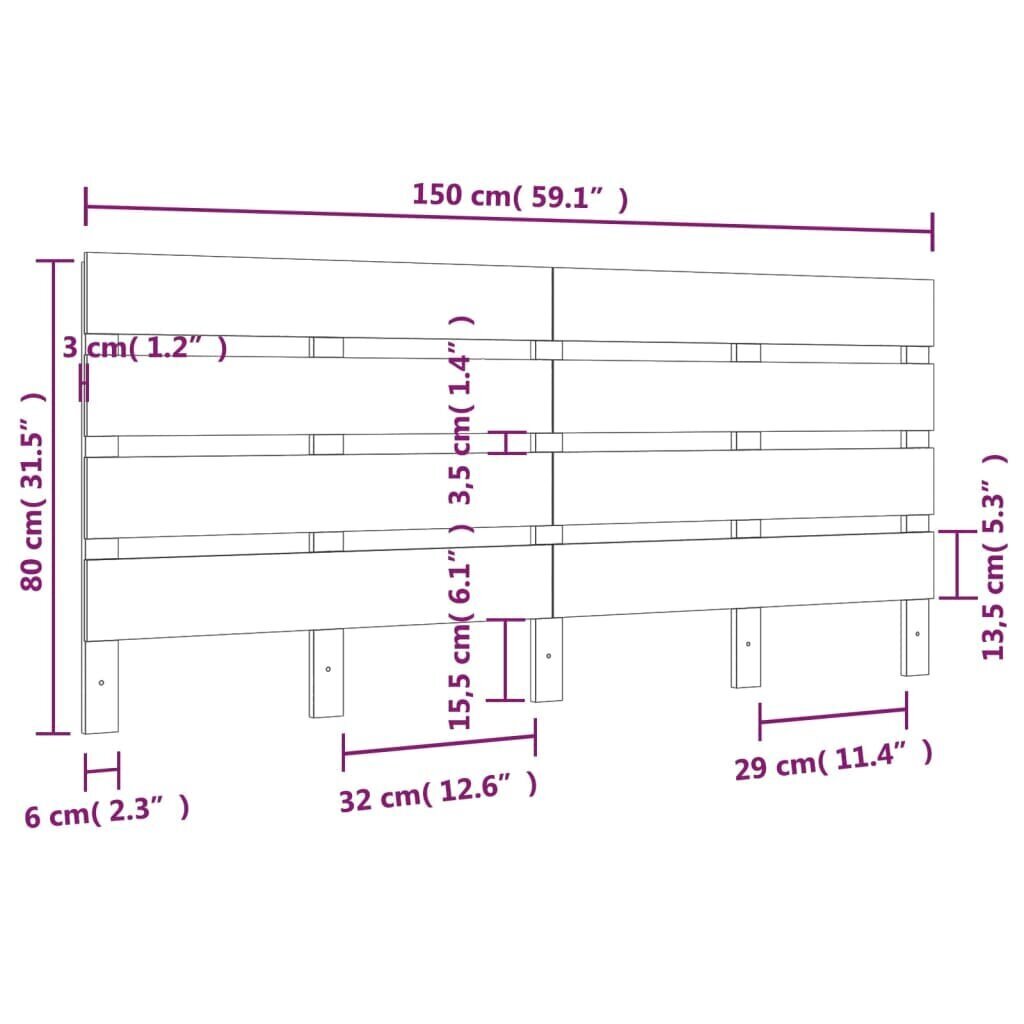 vidaXL voodipeats, valge, 150x3x80 cm, männipuit цена и информация | Voodid | kaup24.ee