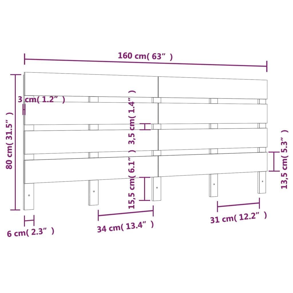 vidaXL voodipeats, valge, 160 x 3 x 80 cm, männipuit цена и информация | Voodid | kaup24.ee