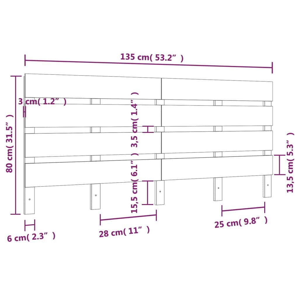 vidaXL voodipeats, 135 x 3 x 80 cm, männipuit цена и информация | Voodid | kaup24.ee