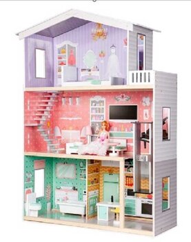 Деревянный кукольный домик + пастельная мебель 117см цена и информация | Игрушки для девочек | kaup24.ee