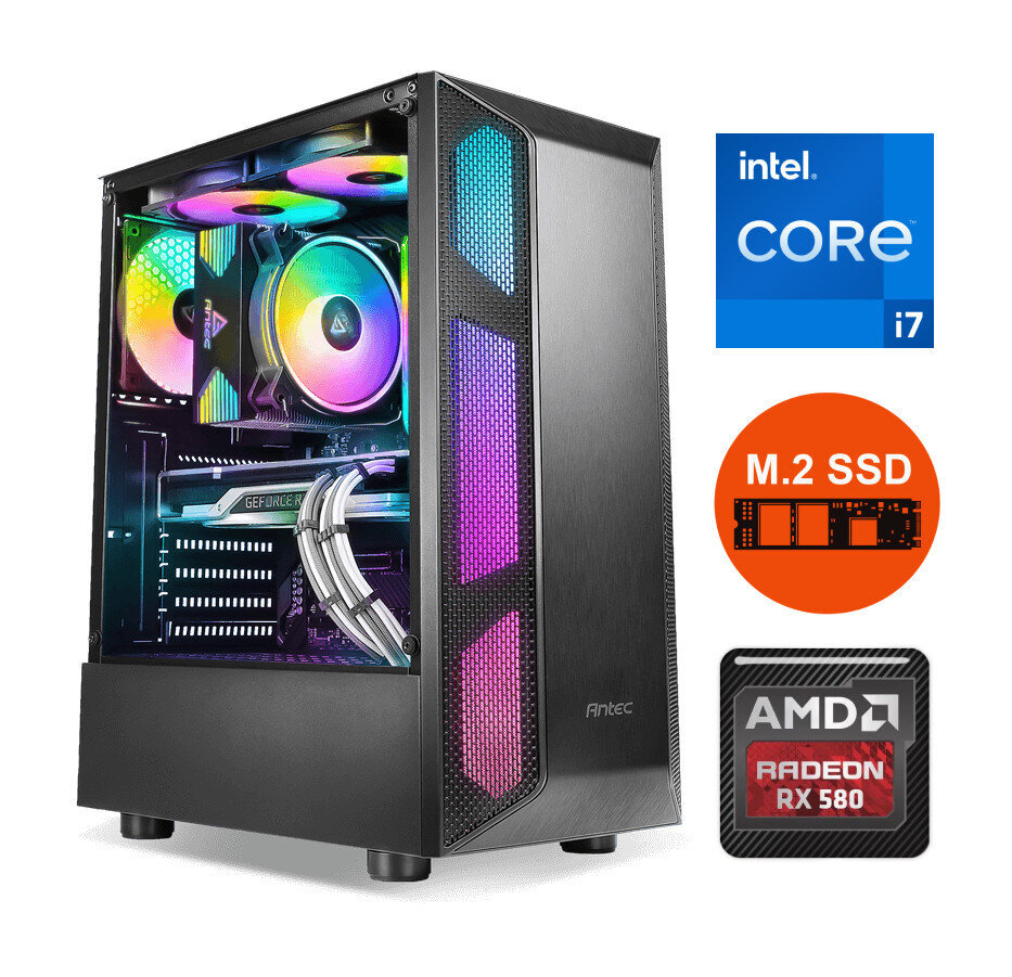 Gamer i7-10700 16GB 480GB SSD NVME 1TB HDD RX580 4GB Windows 10 hind ja info | Lauaarvutid | kaup24.ee