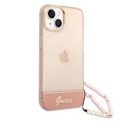 Guess PC/TPU Camera Outline Translucent Case with Strap for iPhone 14 Plus Pink hind ja info | Telefoni kaaned, ümbrised | kaup24.ee