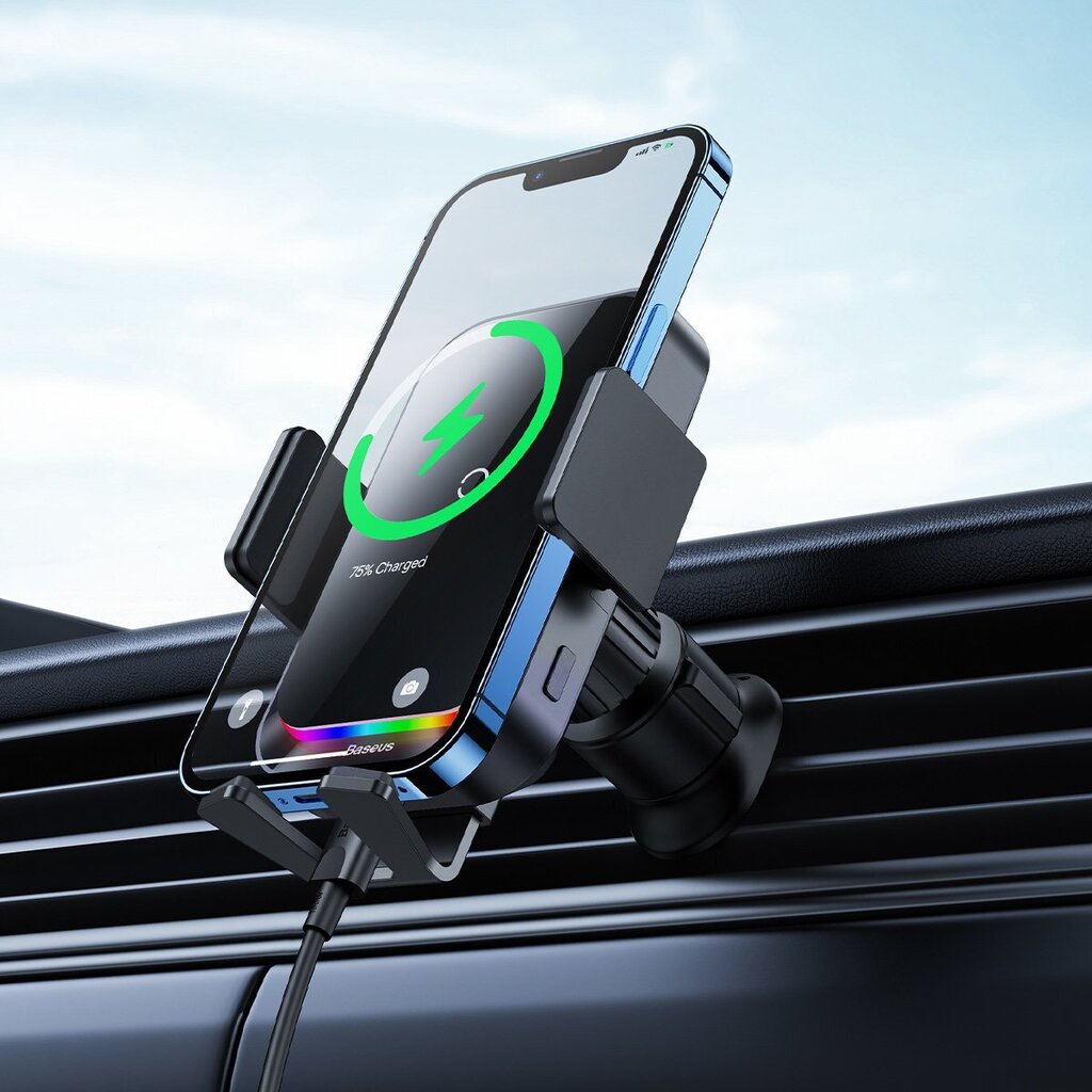 Baseus Halo car phone holder with 15W induction charger for a sheet of paper black (SUDD000001) цена и информация | Mobiiltelefonide hoidjad | kaup24.ee