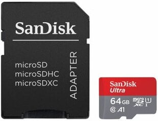 SanDisk Ultra microSD 64GB + SD Adapter цена и информация | Sandisk Мобильные телефоны, Фото и Видео | kaup24.ee