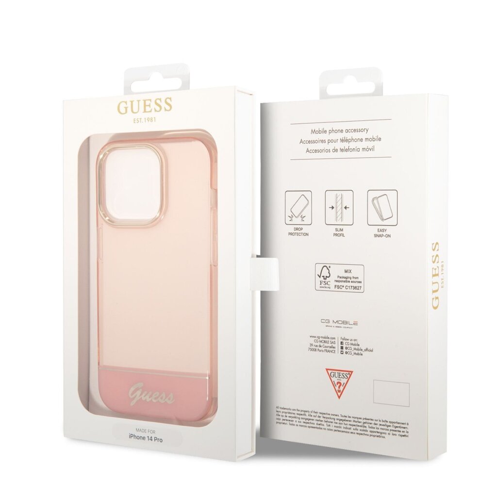 Guess PC/TPU Camera Outline Translucent Case for iPhone 14 Pro Pink цена и информация | Telefoni kaaned, ümbrised | kaup24.ee