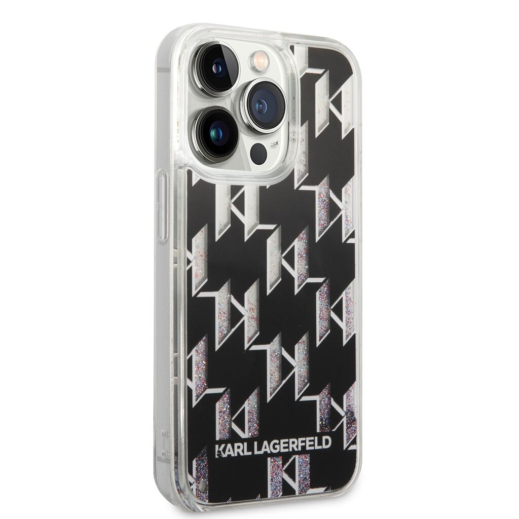 Karl Lagerfeld Monogram Liquid Glitter Case for iPhone 14 Pro Black hind ja info | Telefoni kaaned, ümbrised | kaup24.ee