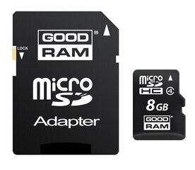 Карта памяти GoodRam 8GB microSDHC + SD адаптер цена и информация | GoodRam Мобильные телефоны, Фото и Видео | kaup24.ee