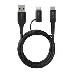 prio 2in1 laadimis- ja sünkroonimiskaabel USB-C ja Lightning USB A 3A 1.2m must hind ja info | Mobiiltelefonide kaablid | kaup24.ee