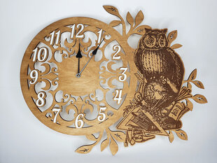 Деревянные тонированные настенные часы в подарок для школы с гравировкой “Сова” цена и информация | Оригинальные часы  | kaup24.ee
