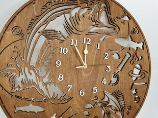 Деревянные тонированные настенные часы в подарок рыболову цена и информация | Оригинальные часы  | kaup24.ee