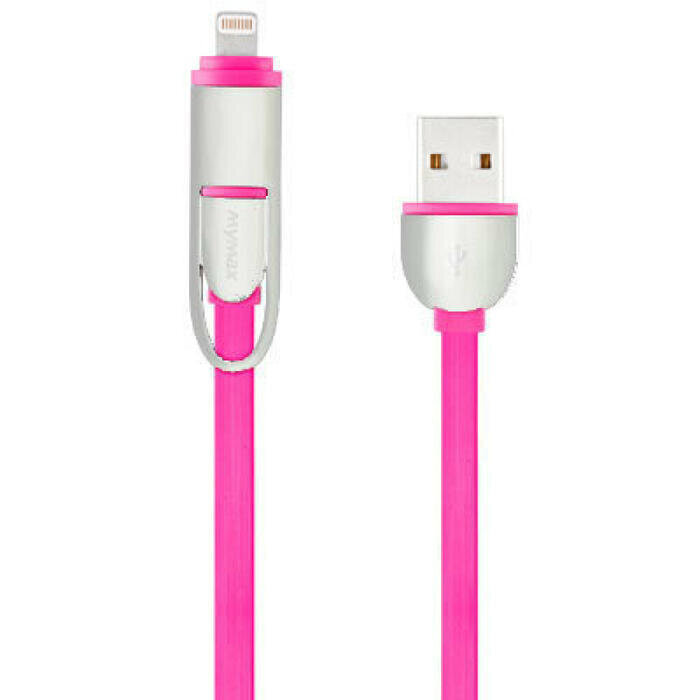 Mymax Metalic Lightning &amp; Micro USB 2in1 roosa цена и информация | Mobiiltelefonide kaablid | kaup24.ee