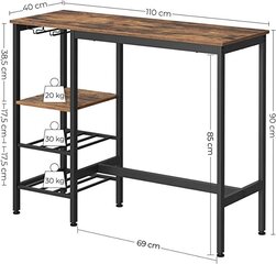 Барный стол Vasagle LBT013B01 с полками цена и информация | Кухонные и обеденные столы | kaup24.ee