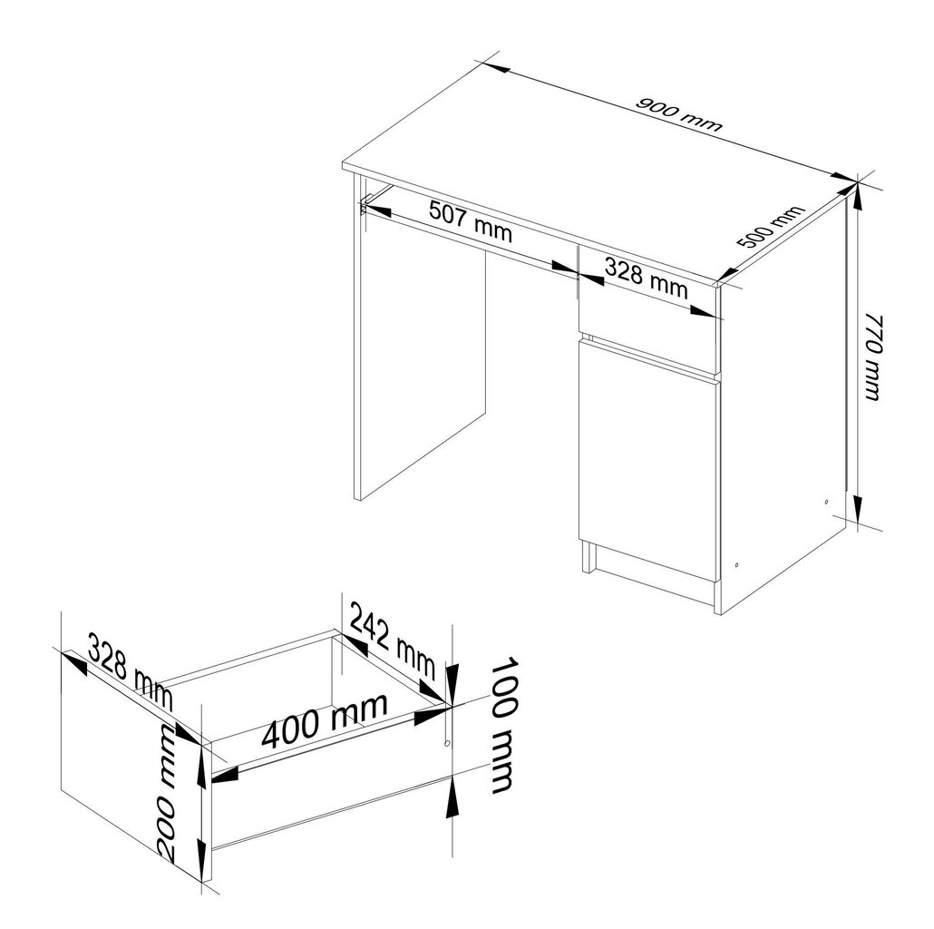 Arvutilaud Pixel, 90 cm, tamm/valge värv hind ja info | Arvutilauad, kirjutuslauad | kaup24.ee