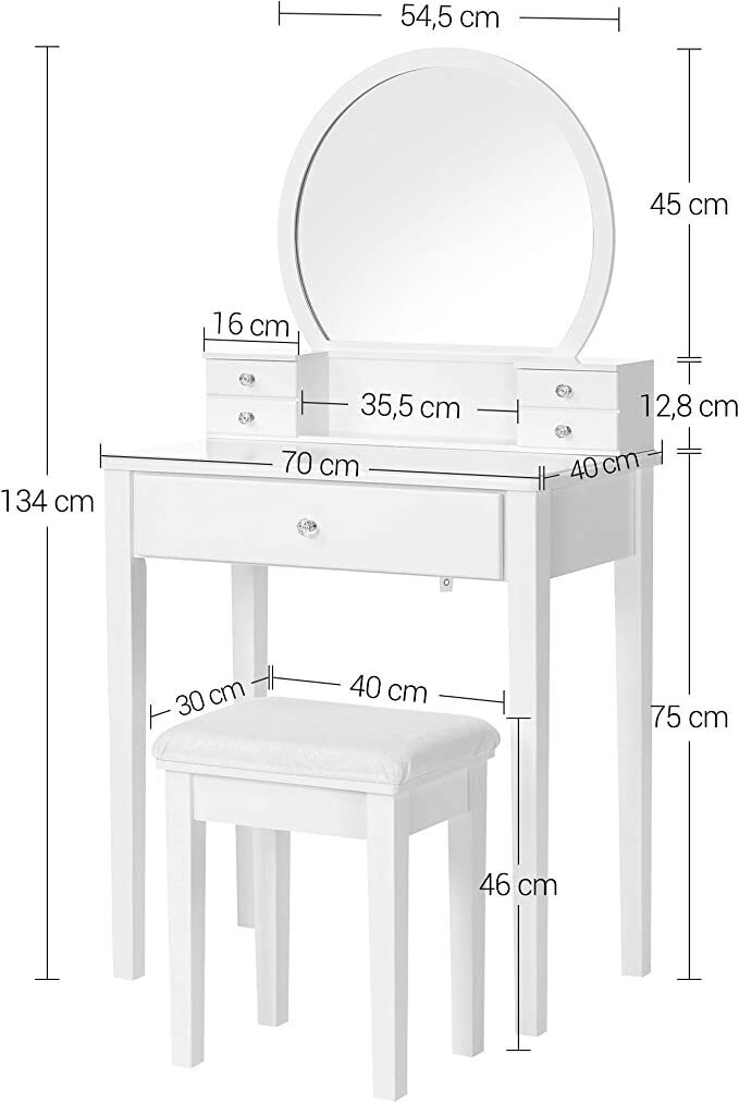 Peegli ja taburetiga tualettlaud VASAGLE RDT152W01 hind ja info | Meigilauad | kaup24.ee