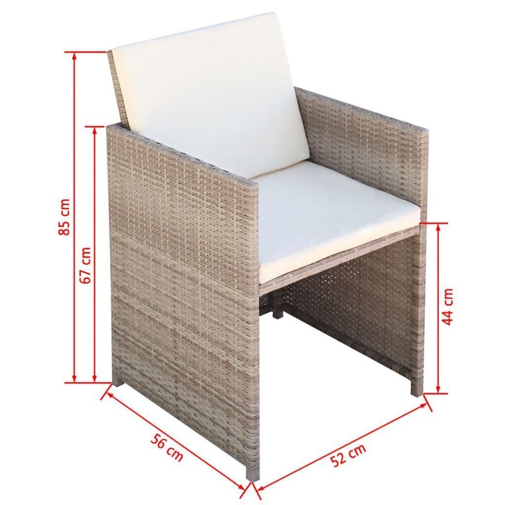 Aiatoolid vidaXL, 2 tk polürotangist 52 x 56 85 cm, hall/beež hind ja info | Aiatoolid | kaup24.ee