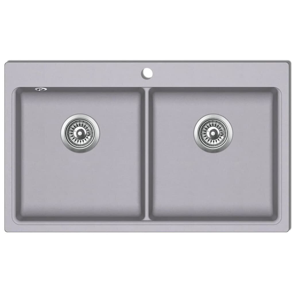 Köögivalamu kahe kraanikausiga graniidist, hall цена и информация | Köögivalamud | kaup24.ee