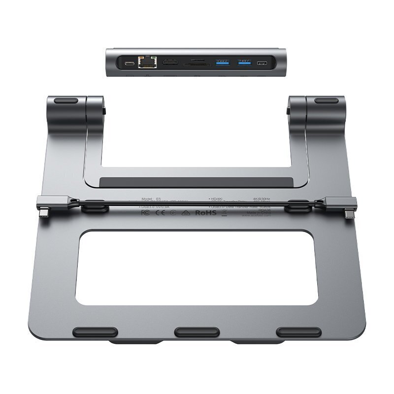 Acefast HUB multifunctional USB Type C laptop stand - 2x USB 3.2 Gen 1 (3.0, 3.1 Gen 1) / TF, SD / HDMI 4K @ 60Hz / RJ45 1Gbps / PD 3.0 100W (20V / 5A) gray (E5 space gray) hind ja info | Sülearvuti tarvikud | kaup24.ee