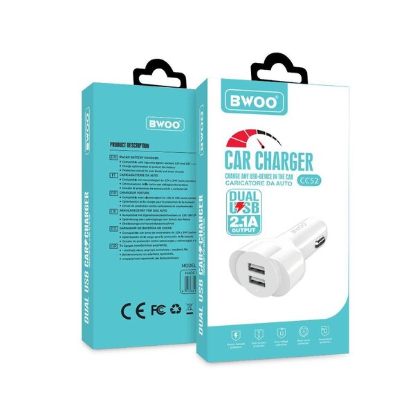 BWOO car charger CC52 2x USB 2,1A white Internetist