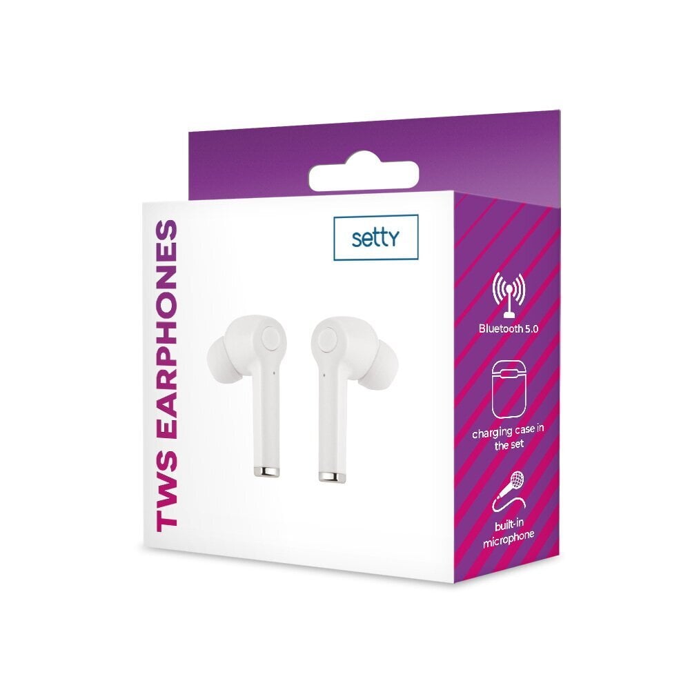 Setty Bluetooth earphones TWS with a charging case ECA-01 white hind ja info | Kõrvaklapid | kaup24.ee