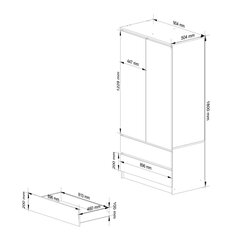 Kapp koos peegliga, 90 cm, käsitöö tamm/valge hind ja info | Kapid | kaup24.ee