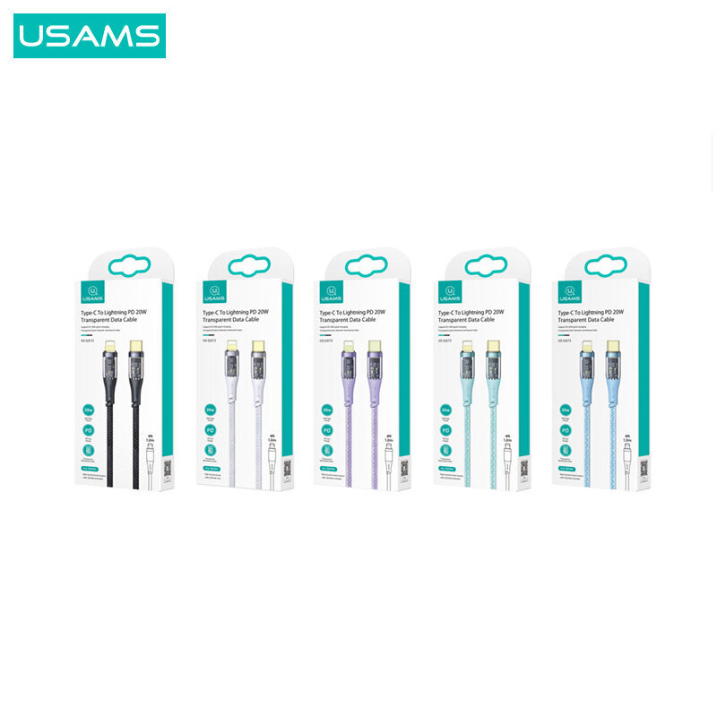 USAMS Icy Series 20W PD type-C to lightning, kiirlaadimise ja andmesidekaabliga, must hind ja info | Mobiiltelefonide kaablid | kaup24.ee