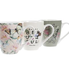 Velika Šalica DKD Home Decor Portselan Beež Roosa Liblikas Shabby Chic (550 ml) (3 Ühikut) hind ja info | Klaasid, tassid ja kannud | kaup24.ee