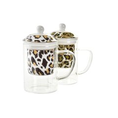 Tass Teefiltriga DKD Home Decor Leopard Kristall Portselan (300 ml) (2 Ühikut) цена и информация | Стаканы, фужеры, кувшины | kaup24.ee